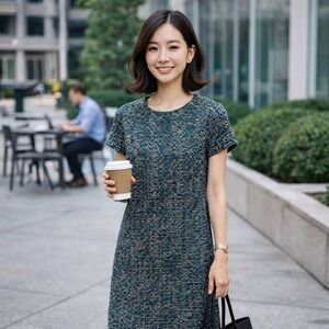 LOFT Textured Tweed Shift Dress Women 0 Navy Blue Business Casual Lined Office